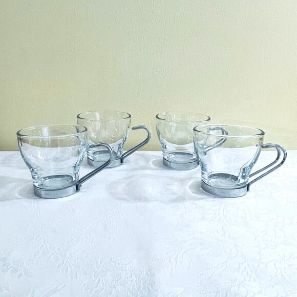 4 Bormioli Rocco Oslo Italian Tempered Glass Espresso Cups Metal Handle Mugs Cup - Picture 6 of 11
